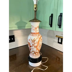 Chinese Lamp Hand Painted Porcelain Orange Coral Birds Floral 22" tall w/o Harp - Picture 1 of 19