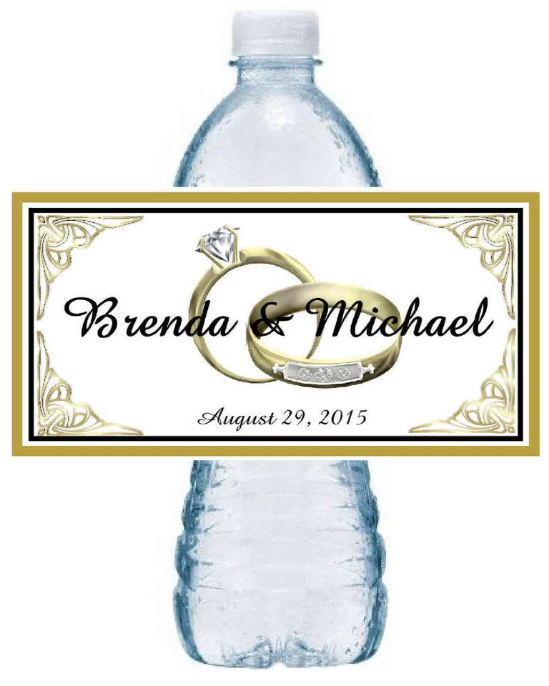 ANILLOS ORO FAVORES BODA BOTELLAS AGUA ETIQUETAS - PERSONALIZADOS Foto 1 de 1