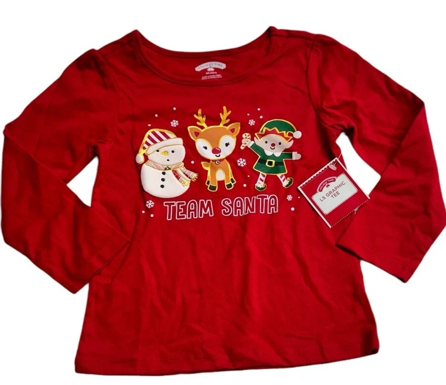 Camiseta Holiday Time Red Reindeer Elf Christmas Team Santa Holiday Foto 1 de 4
