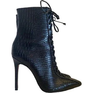 Schutz Anaya Kroko schwarz Schnürstiefeletten Stiletto Reißverschluss hinten Größe 6 - Bild 1 von 11