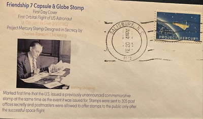 US Space FDC 1962 SALISBURY NC Project Mercury 1ST DAY Charles Chickering Cachet - Image 1 of 4