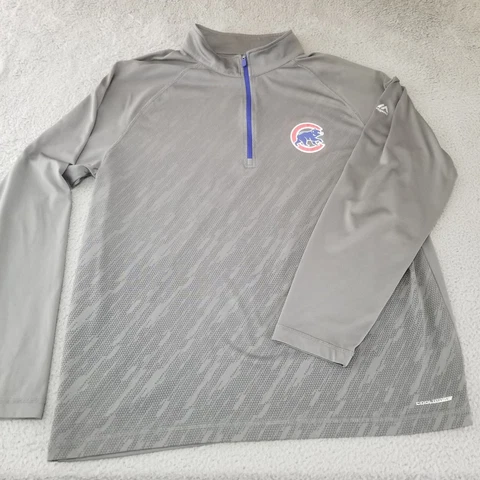 Chicago Cubs Majestic 1/4 Zip Pullover Mens Extra Large Gray Baseball Sweatshirt Cover