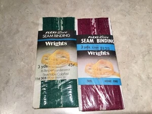 2 Wrights Flexi-Lace Seam Binding - 1 Ea Wine Burgundy Maroon Jungle Green Vtg - Picture 1 of 3