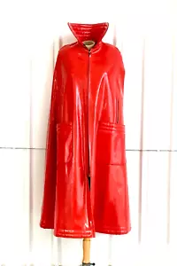 Vintage ICONIC 1960s PIERRE CARDIN Red Vinyl Dress Coat Jacket Parka CAPE - Picture 1 of 13