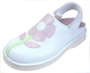 DE OSU/FARO - Spanien - Mädchen blau Lavendel Leder Blume Clogs - EU - Größe 7 - Bild 1 von 5