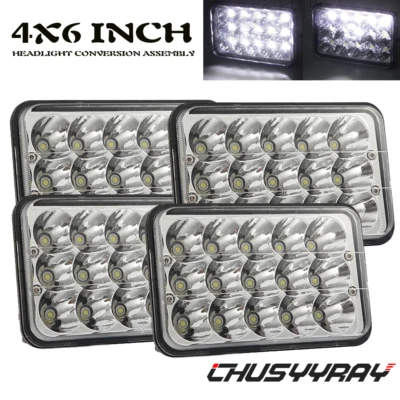 Newest 4pcs 75W 4x6" Led Headlights DRL for Kenworth T800 T400 T600 W900 - Image 1 of 4