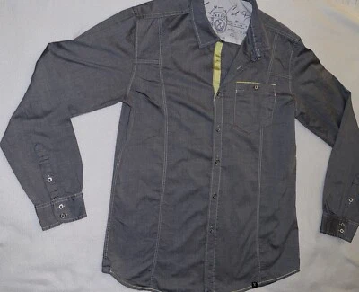 Marc Ecko Med Blue Yellow Cut & Sew Collared Shirt LS 100% Cotton  ~FLAW pic 4 - Image 1 of 4