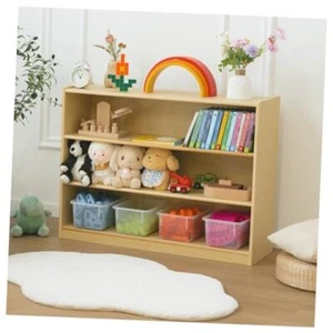 Kids Bookshelf and Toy Storage Shelf 3-Tier Wooden Toddler Bookshelf - Picture 1 of 7