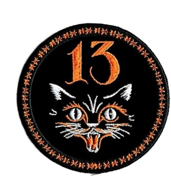 Number 13 Patch  Embroidered Iron On Patch Number Thirteen Patch Black Cat Patch - Image 1 of 4