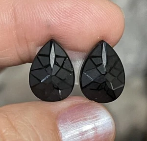 14.2ct 14.3x10.5x5mm Pair Black Precision Cut Black Spinel Pear Cabochons Gems - Picture 1 of 12