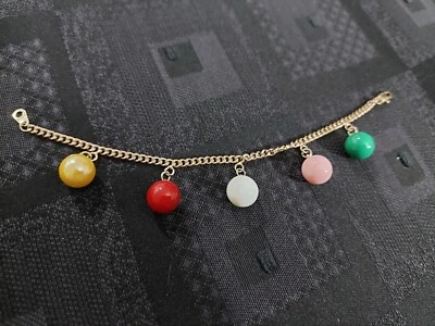 Винтажный JF 14K золото заполненное браслет цепочка с мяч Pom Pom подвески цветной набор - Изображение 1 из 4