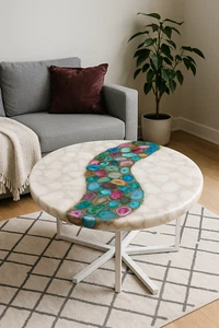 Mix Agate Coffee Table Gemstone Handmade Furniture | Luxury Home Accent Decor - Picture 1 of 10