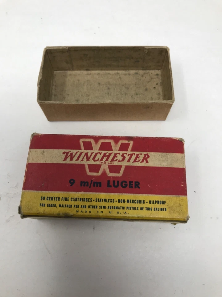 Vintage Winchester 9mm LUGER empty ammo box w/shell holder box inside 4x2x1 1/4" - Image 1 of 4