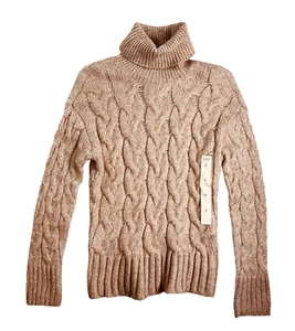 a.n.a Womens Classic Turtleneck Long Sleeve Cable Knit Pullover Sweater Tan XS - Picture 1 of 7