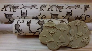 Rolling Pin Funny Сrazy Cats Pattern Embossing Laser Cut Small Big - Picture 1 of 3