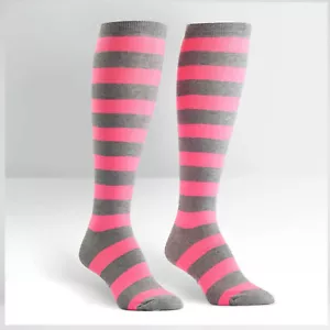 Sock It To Me Women's Knee High Socks - Pink & Grey Stripes (UK 3-8) - Picture 1 of 1