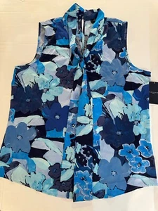 Top túnica sin mangas Tahari Arthur S. Levine talla grande floral multicolor con cuello atado - Imagen 1 de 11