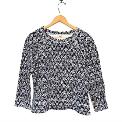 Suéter moletom J.Crew feminino azul damasco floral jacquard tamanho pequeno - Imagem 1 de 4