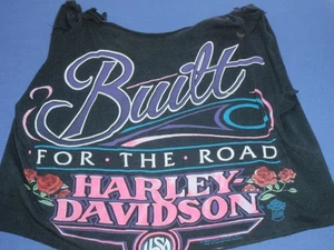 Thrashed VTG 90s Harley Davidson Women Crop Top Built For The Road Black M-L Rip - Picture 1 of 8