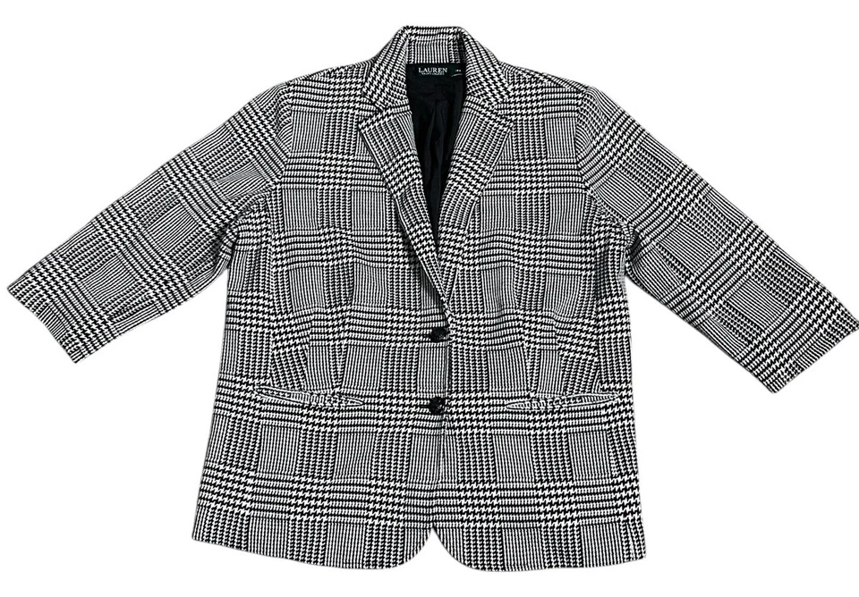 Chaqueta Ralph Lauren Blazer Glen Cuadros Pata de Gallo Ponte Tejida 16W Cresta Botones Foto 1 de 4