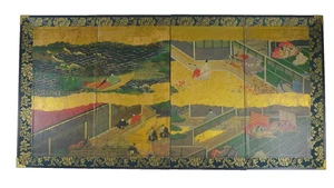 Gorgeous VTG Japanese BYOBU Diminutive Table Top Folding MICRO Tea Screen Gold - Picture 1 of 12