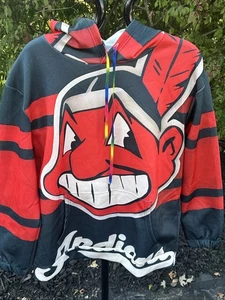 Vintage Cleveland Indians Chief Wahoo Big Logo All Over Print Hoodie XXL 2XL - Bild 1 von 8