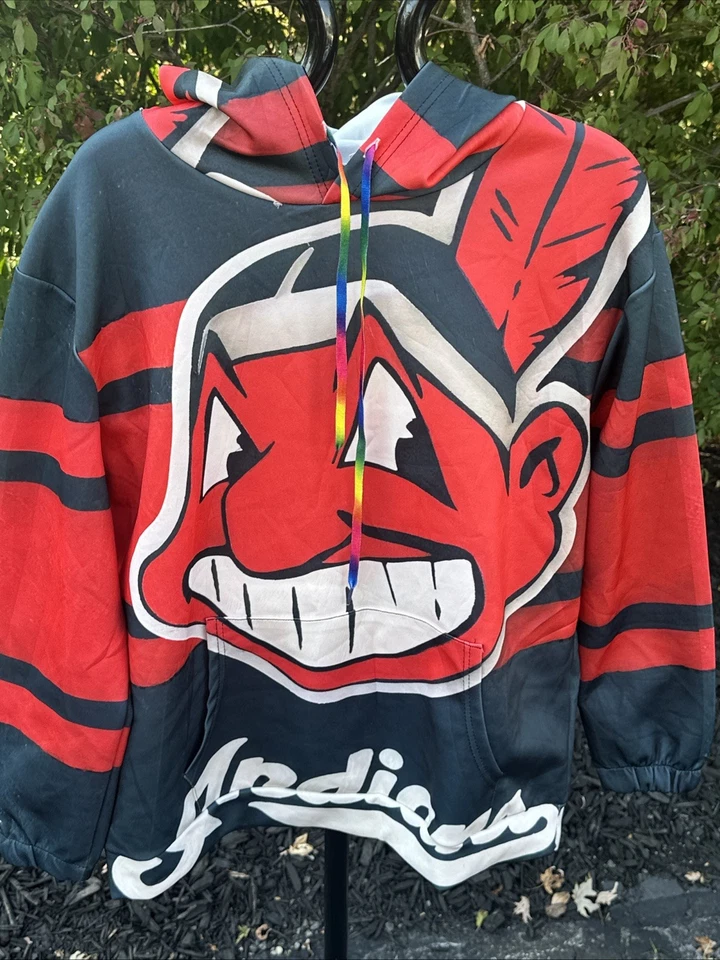 Vintage Cleveland Indians Chief Wahoo Big Logo All Over Print Hoodie XXL 2XL - Image 1 of 4
