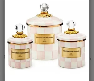 McKenzie Childs Rosig Karo Glasierter Stahl Kanister 3er Set - Mini, Halb, Klein - Bild 1 von 1
