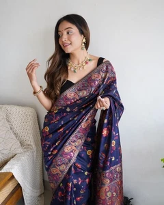 Blusa sari de seda nupcial de diseñador Sari Bollywood ropa de fiesta del sur de la India sari - Imagen 1 de 9
