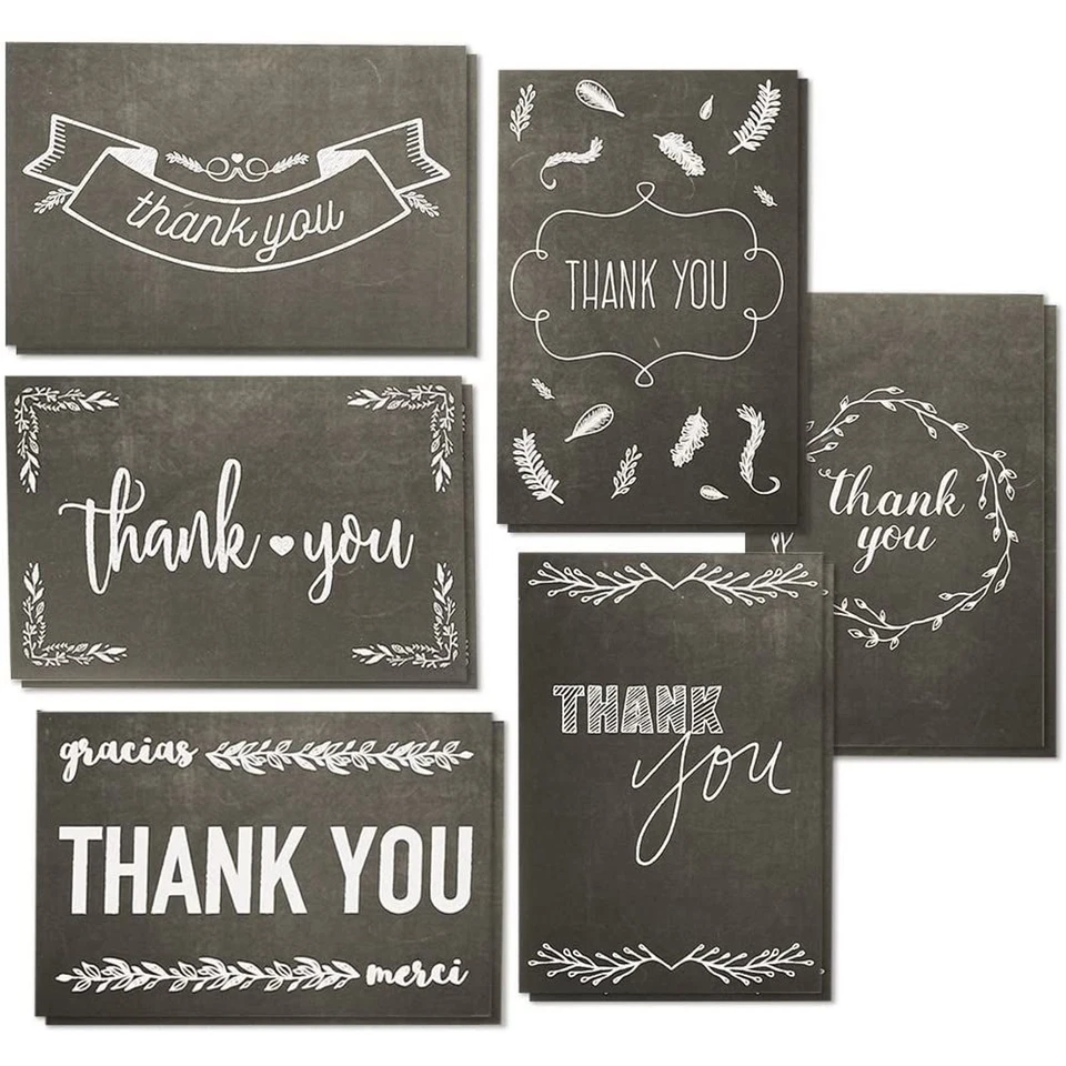 144-Pack Blank Thank you Greeting Cards Bulk w/Envelope, Chalkboard Design 4"x6" - Image 1 of 4
