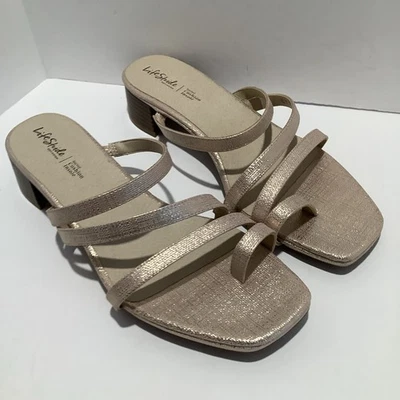 LifeStride 女式茉莉花金色闪光堆叠鞋跟环凉鞋尺寸 12M 全新 — 第 1/4 张图片