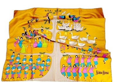 VTG 1960's MOD Neiman Marcus 12 Twelve Days Of Christmas Silk Scarf Italy 30" - Image 1 of 4