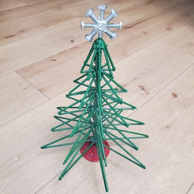 Custom Christmas Tree Handmade Industrial Wire Rebar Bolts Green Red Silver 13" - Image 1 of 4