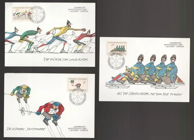 1987 Liechtenstein Winter Olympics FDC Maxi cards Vaduz first day Skiing Bobsled — 第 1/3 张图片