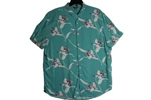 Guess Short Sleeve Blue White Hawaiian Floral Button Down Shirt Mens 2XL XXL - Picture 1 of 4