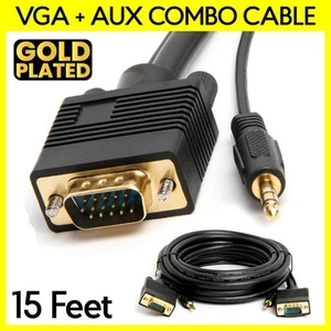 Cavo VGA da 15 piedi con AUX SVGA + cavo monitor 3,5 mm cavo audio video super VGA - Foto 1 di 3