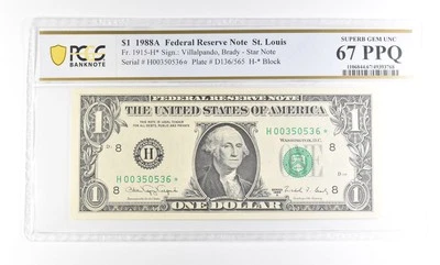 1988 A $1 St Louis MO Star Note Fr#1915-H* Superb Gem Unc 67 PPQ PCGS *2890 - Image 1 of 3