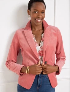 Talbots Velvet Blazer Jacket Women's Size 18 Single Breasted Rose Pink Cutaway - Picture 1 of 11