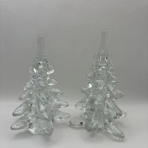 2 Vintage Clear Glass Christmas Tree Figurines 5”& 6”Holiday Décor - Picture 1 of 6