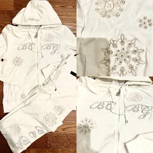 BCBGMaxAzria NWT VINTAGE Y2K WHITE studded Embroidery cotton TrackSuit M - Picture 1 of 24