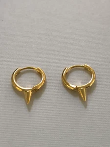 One spike hoop earring, rivet spike hoops, biker hoops earrings, Sterling silver - Picture 1 of 5