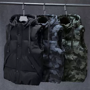 Gilet uomo imbottito bolla staccabile con cappuccio gilet trapuntato mimetico giacca cappotto - Foto 1 di 15