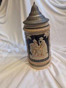 Vintage Lidded German Beer Stein Freut Euch Des Lebens Enjoy Life Germany  - Afbeelding 1 van 5