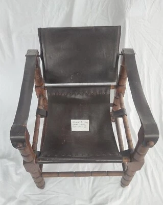 Vintage Brown Leather Safari Lounge Chair 1960-1970 European - Image 1 of 4