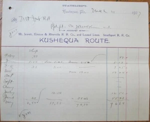Kushequa Route Mt Jewett Kinzua Riterville Railroad 1907 Document Letterhead, PA - Picture 1 of 1