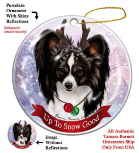 Up to Snow Good Ornament - Black and White Papillon - Picture 1 of 1