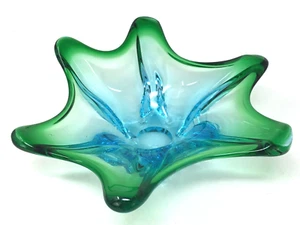 Murano italienische Kunst Glas blau/grün Blumenform Süßigkeiten Trinkset Schüssel 2 Pfund 8 Unzen - Bild 1 von 12
