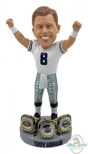 Troy Aikman Dallas Cowboys 3X Championship Rings BobbleHead Forever - Afbeelding 1 van 2