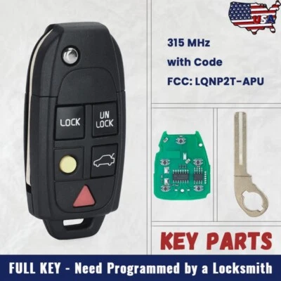 Unlocked for Volvo S60 S80 XC90 XC70 V70 Smart Flip Remote Key Fob LQNP2T-APU - Image 1 of 4
