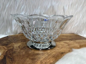 Vtg Godinger Crystal Salad Bowl 24% Lead Crystal Silver Plated Pedestal Shannon - Picture 1 of 18